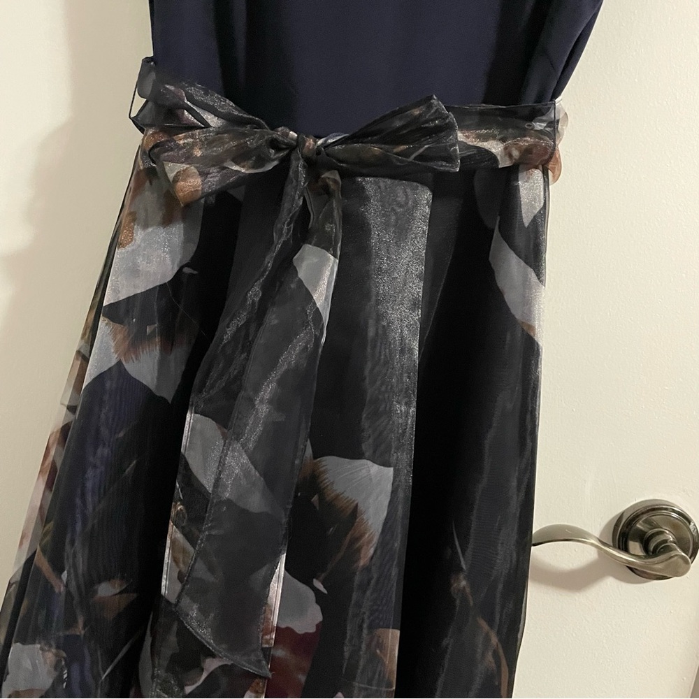 Navy High-Low Dress with large Floral Detail 6 - Picture 3 of 8